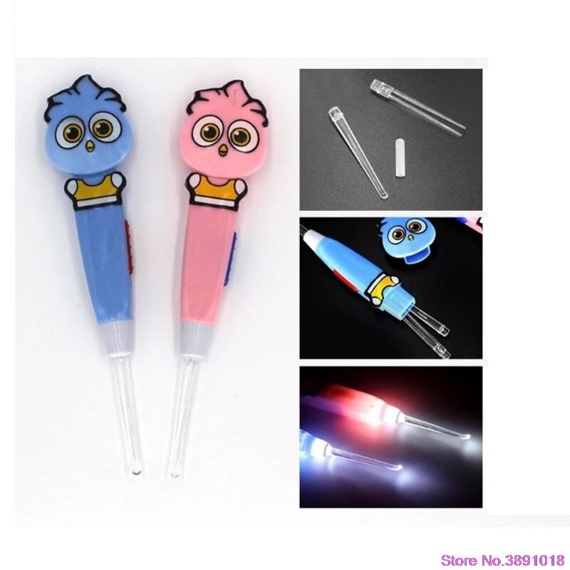 Cartoon Uil Lichtgevende Earpick Led Licht Oor Schoonmaken Lepel Baby Oorsmeer Verwijderen Veilig Tool Kids Verpleging