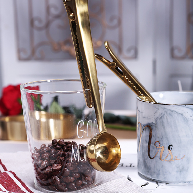 Multifunction Kitchen Supplies Coffee Scoop Clip Stainless Milk Powder Food packaging Seal Clip Tea Spoon Measuring Cup Spoon