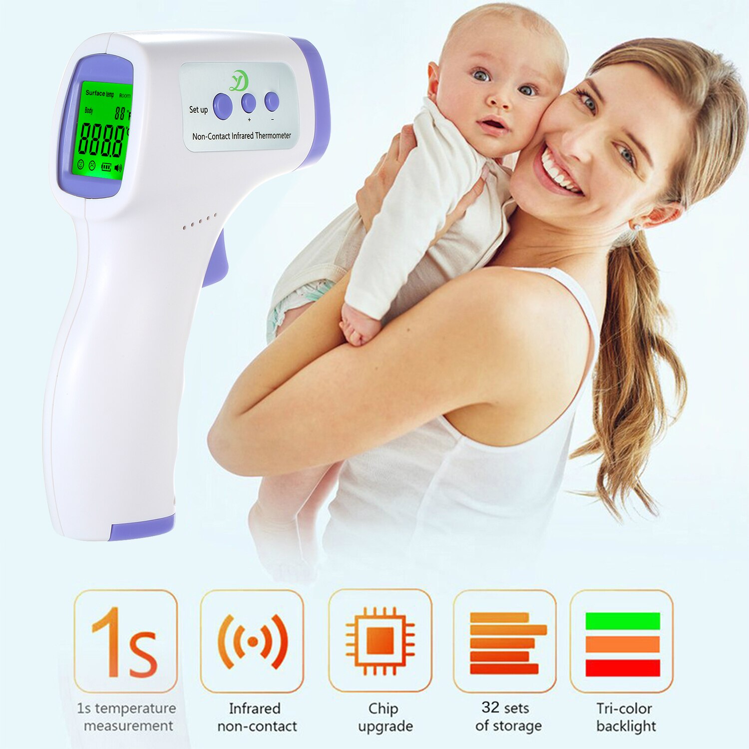 Termometro Digitale Adulto Non-contact Infrarood Thermometer Digitale Voorhoofd Temperatuurmeting Lcd Ir Thermometer & Koorts Een