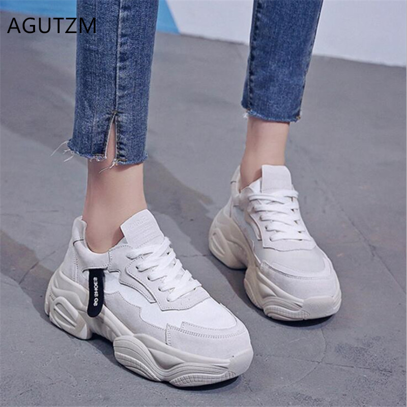 Women's Chunky Platform Sneakers – Lace-Up Gym Shoes With Sock Design, Multiple Sizes
