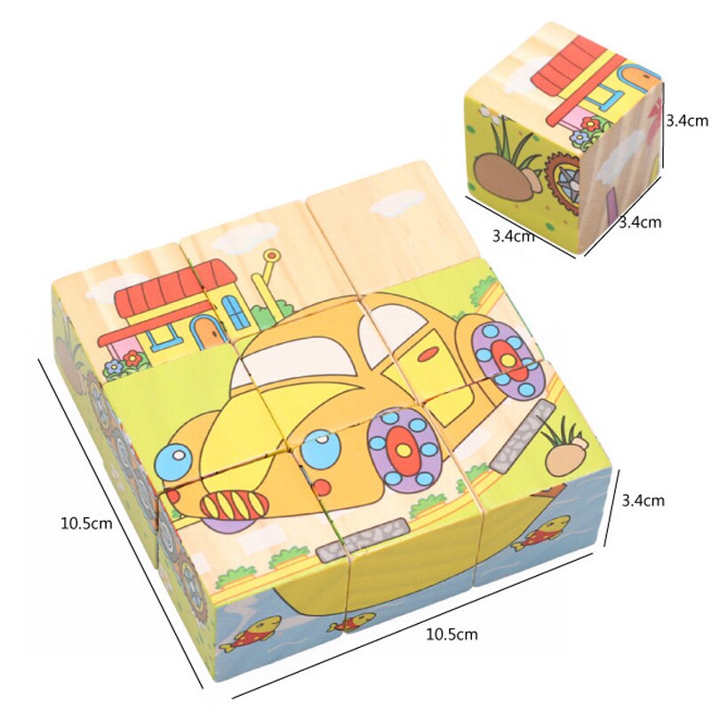 High Grade Six-face Picture Wooden Jigsaw 3D Puzzle Toys Children's Early Educational Toy Cube Jigsaw Puzzle Baby Kids