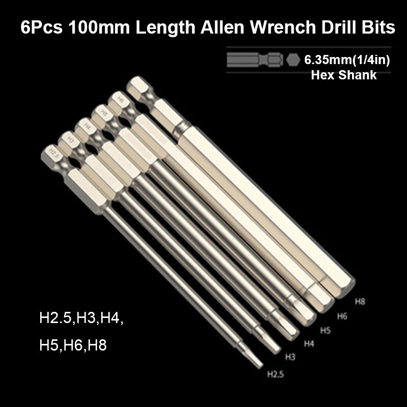 100mm Hex Head Allen Wrench Drill Bit Set S2 Steel Metric Hex Bit Set Magnetic Tip Hex Key Screwdriver Bits For Electric Drill