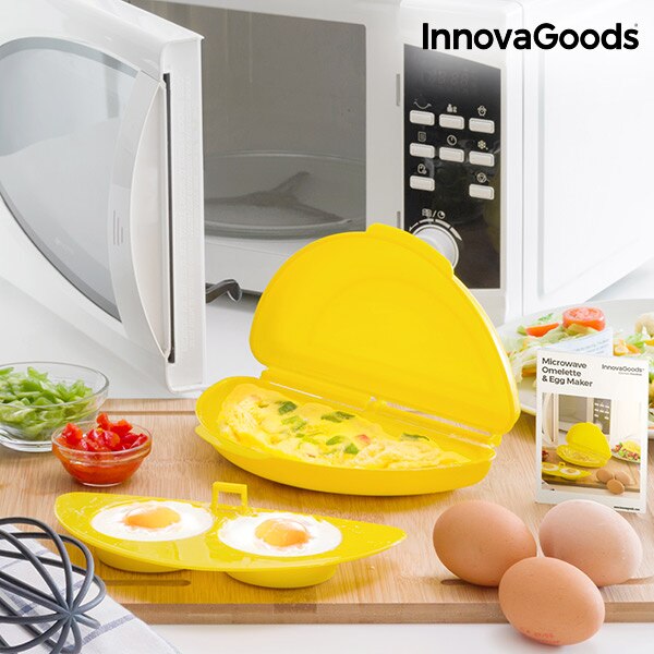 Innovagoods Magnetron Omelet & Ei Maker Met Recepten, Accessoire Voor Gepocheerde Eieren 21X5X12 Cm, geel, Pp (Bpa-vrij)