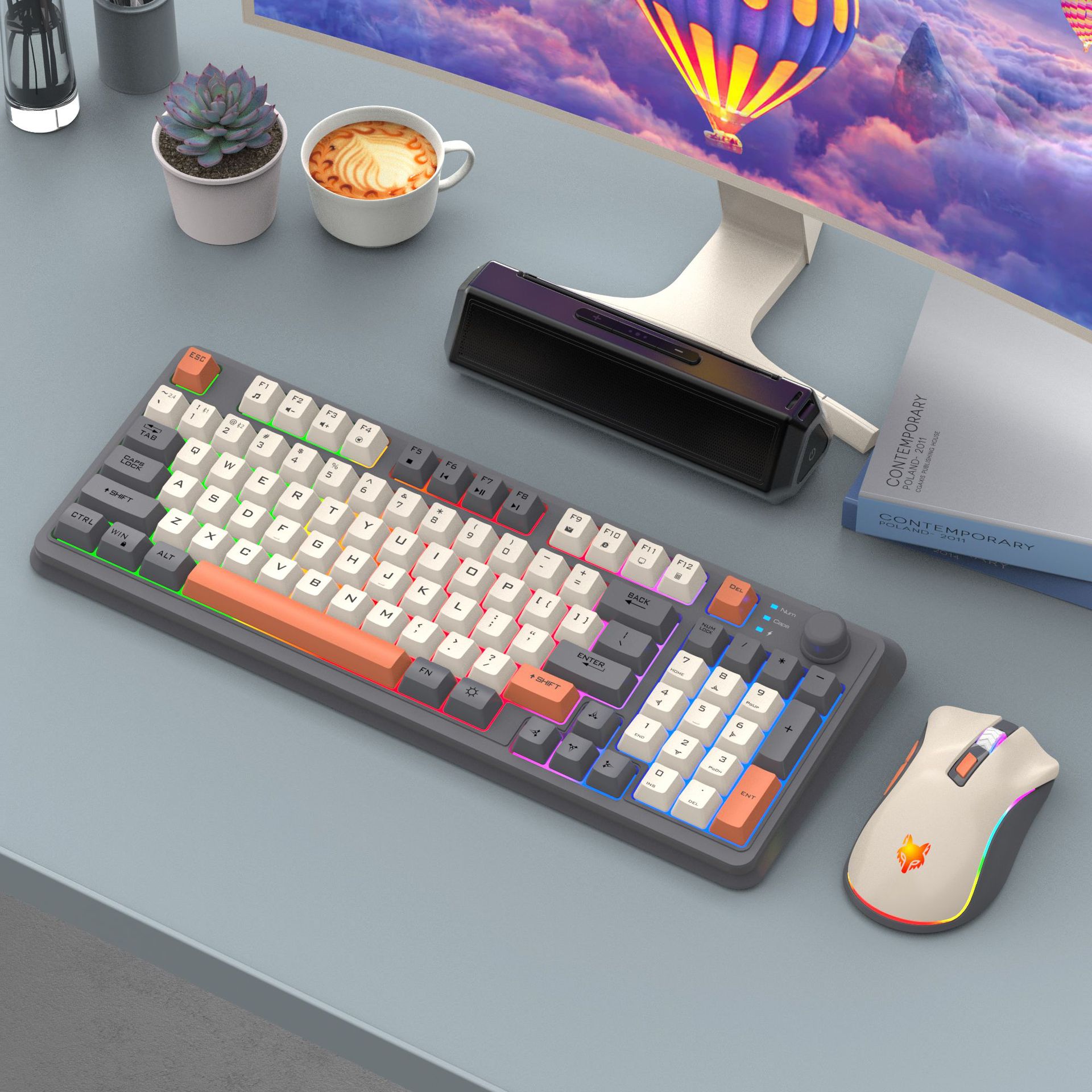 Nederland Draadloos mechanisch toetsenbord 94 toetsen 95% lay-out Engels Spaans Russisch Koreaans Arabisch toetsenbord Muisset Bluetooth 2.4G Type C Connect RGB K94 Grote oplaadbare batterij Ergonomie Gaming