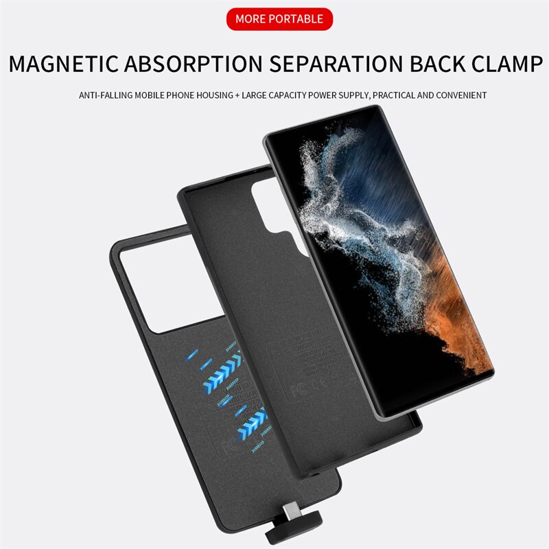 Étui de batterie magnétique pour Samsung Galaxy S22 Ultra, étui de charge pour batterie externe