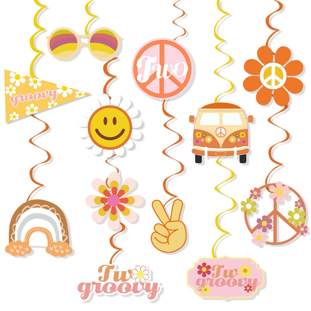 Baby Girl Boho Party Balloon Hippie Theme Birthday Cake Topper Two Groovy Party Garland: swirl 12pcs