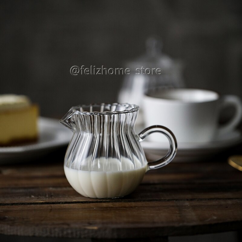 handmade glass striped small milk pot milk jar heat resistant glass coffee milk cup sauce cup microwavable