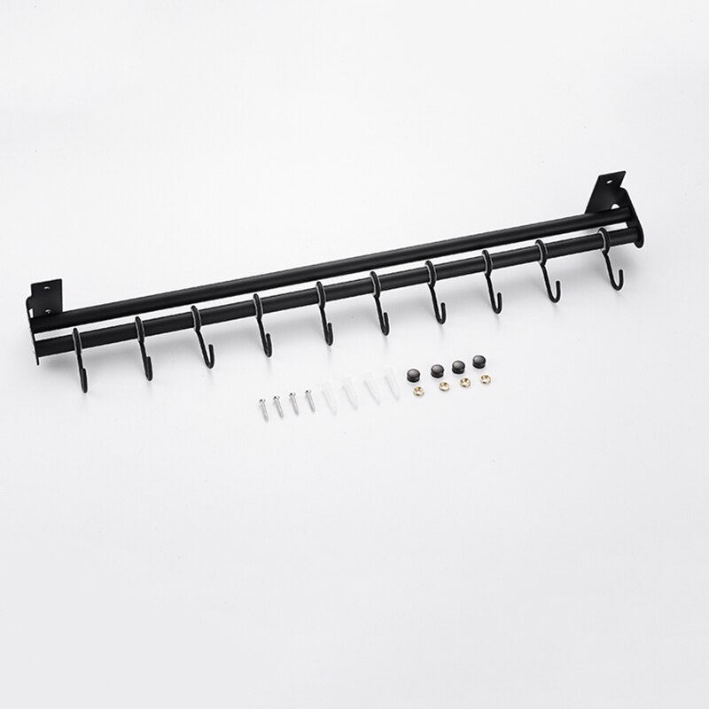 Kitchen Wall Mounted Stainless Steel Rack Rail for Hanging Knives, Pot and Pan with 6 Removable Hooks