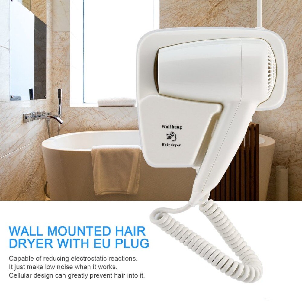 EU Plug Wall Mounted Hair Dryer Household Appliances Hanging Hair Dryer ABS For Hotel Home Electric Blower 1300W 220V Security