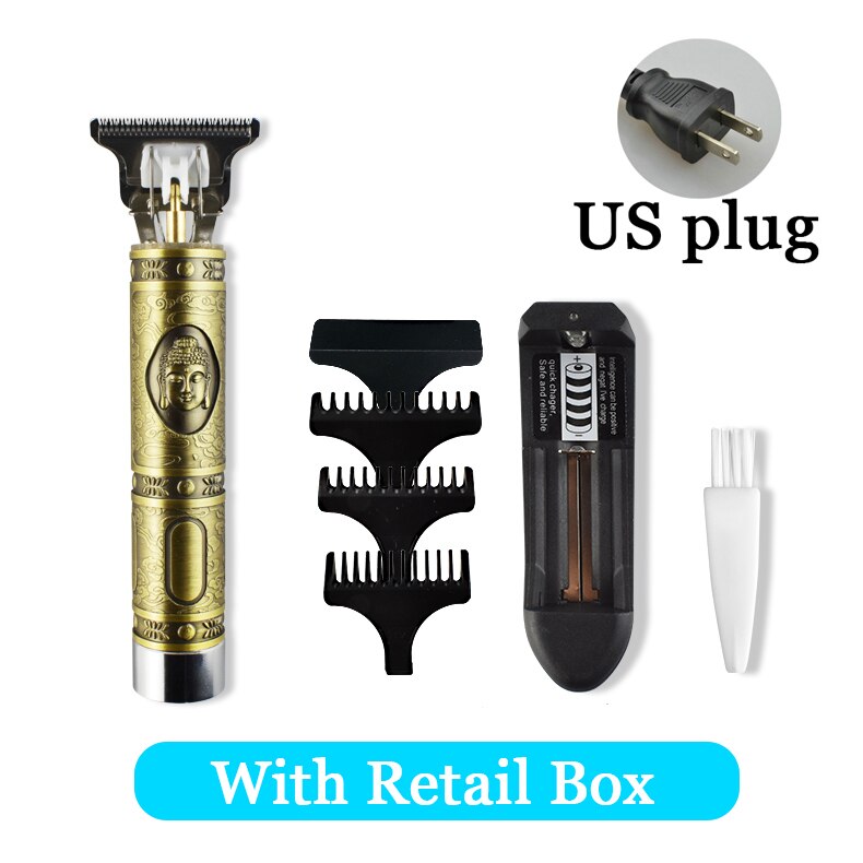 Close-cutting Digital Hairdresser Electric Hair Clipper Barber Men Hair Trimmer Rechargeable 0mm T- Blade Machine: Buddha with box US