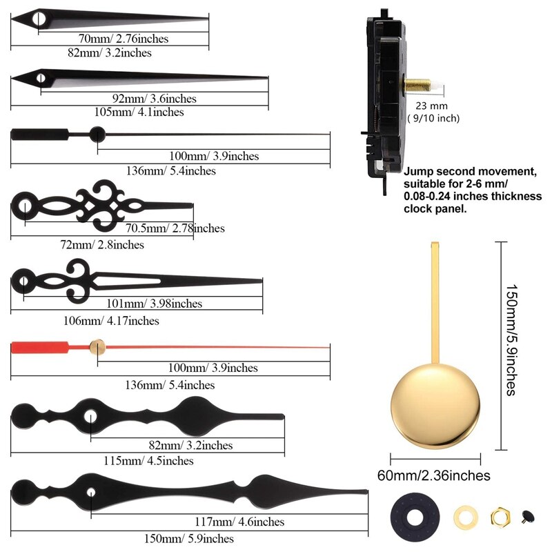 Quartz Pendulum Clock Movement Mechanism DIY Kit with 3 Pairs Different Hands for Wall Clock Repair Parts Replacement
