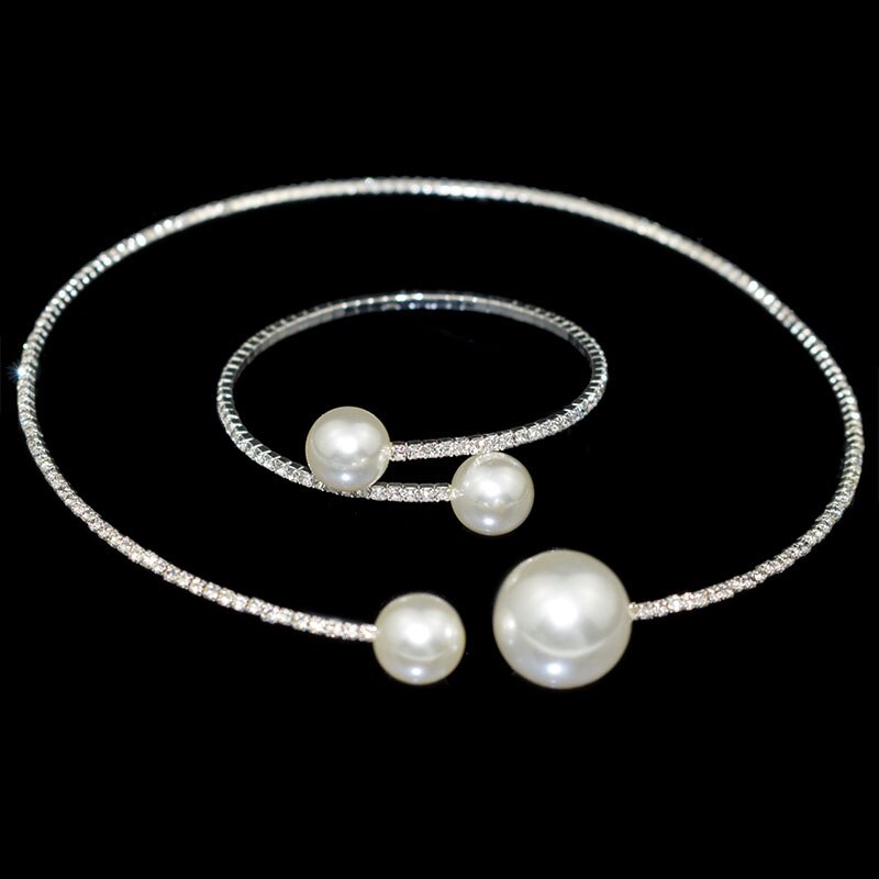 YLIOYE-ensembles de mariée avec perles simulées, collier, collier, collier, collier, bijoux pour femmes, fête de mariage: Set silver