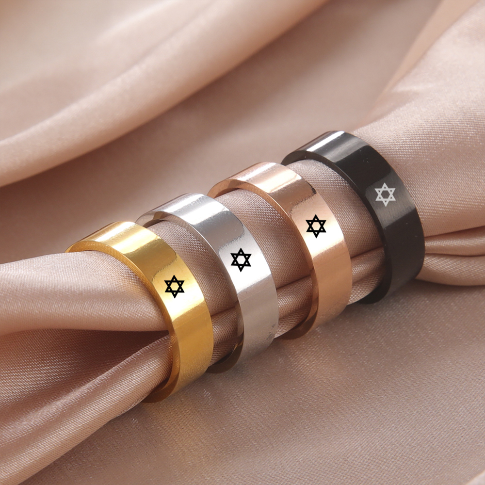 COOLTIME-Anillo de estrella de David judía, anillos de dedo de pareja de acero inoxidable para hombres y mujeres, amuleto minimalista, de joyería, novedad de 2025