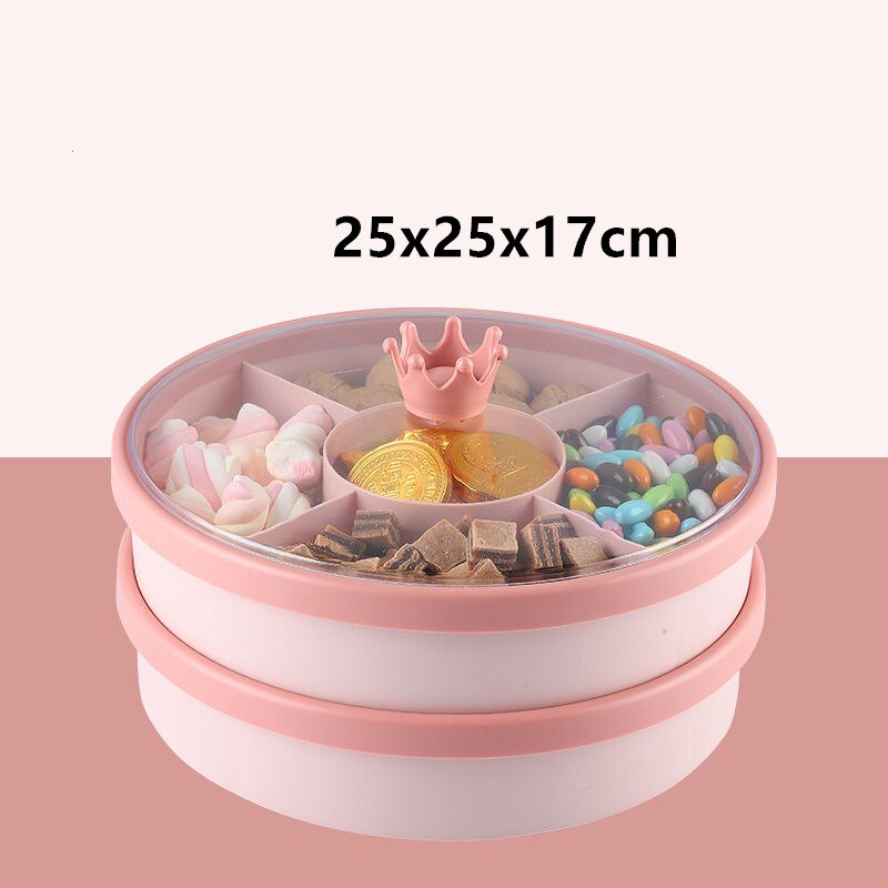 1 and 2 layer 5-Compartment Food Storage Tray Dried Fruit Snack Plate Appetizer Serving Platter for Party Candy Pastry Nuts Dish: pink 4
