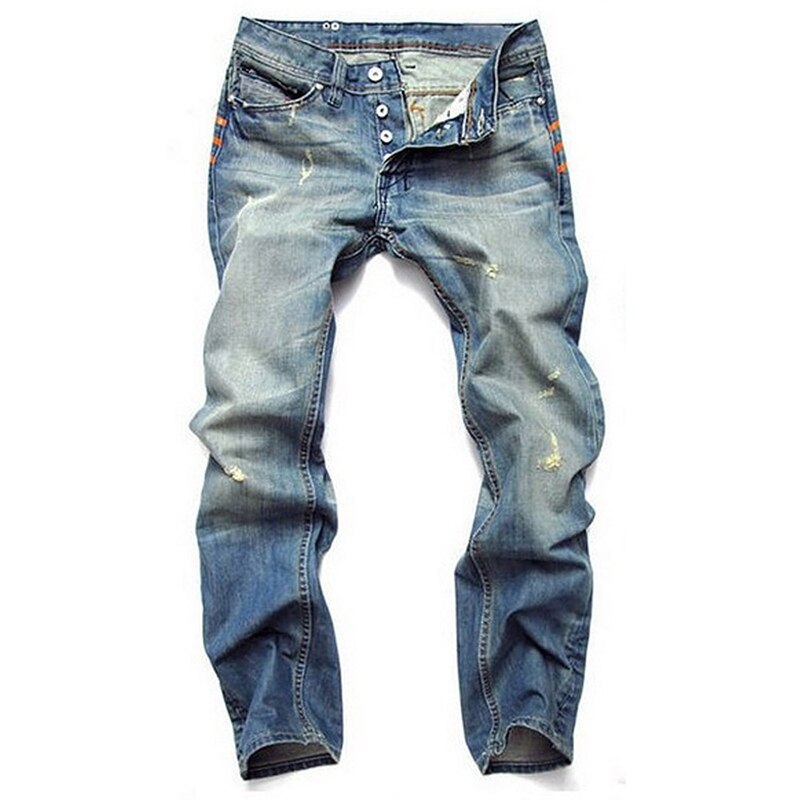 Pantalones vaqueros rasgados de para hombre, Jeans rasgados de retales rectos desgastados, rasgados, a la , talla grande: 34