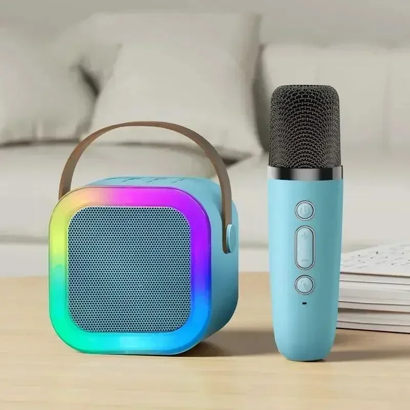 K12 Wireless Bluetooth Speaker Multifunction with 2 Microphone RGB Portable Music Player Karaoke Machine for Child Home: Orange