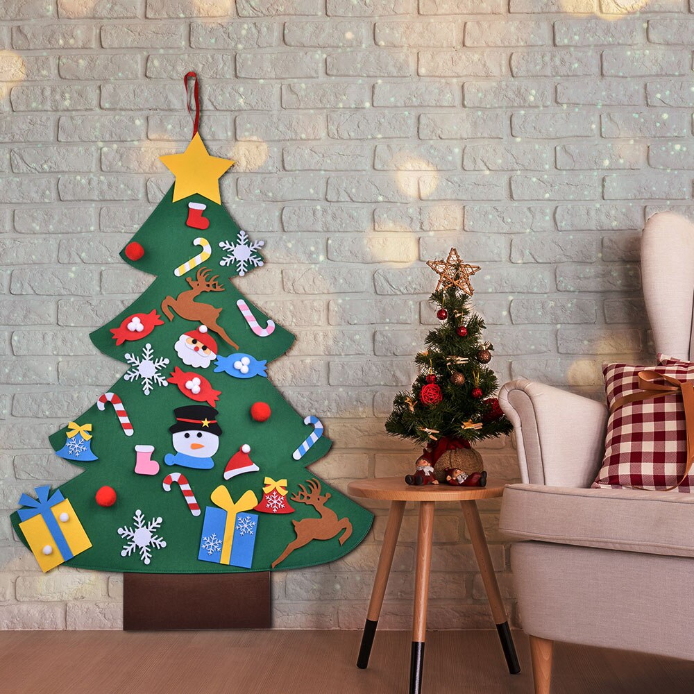 DIY Felt Christmas Tree Decorations Set Kids Year's Door Wall Hanging Ornaments Xmas Tree Snowman Santa Claus