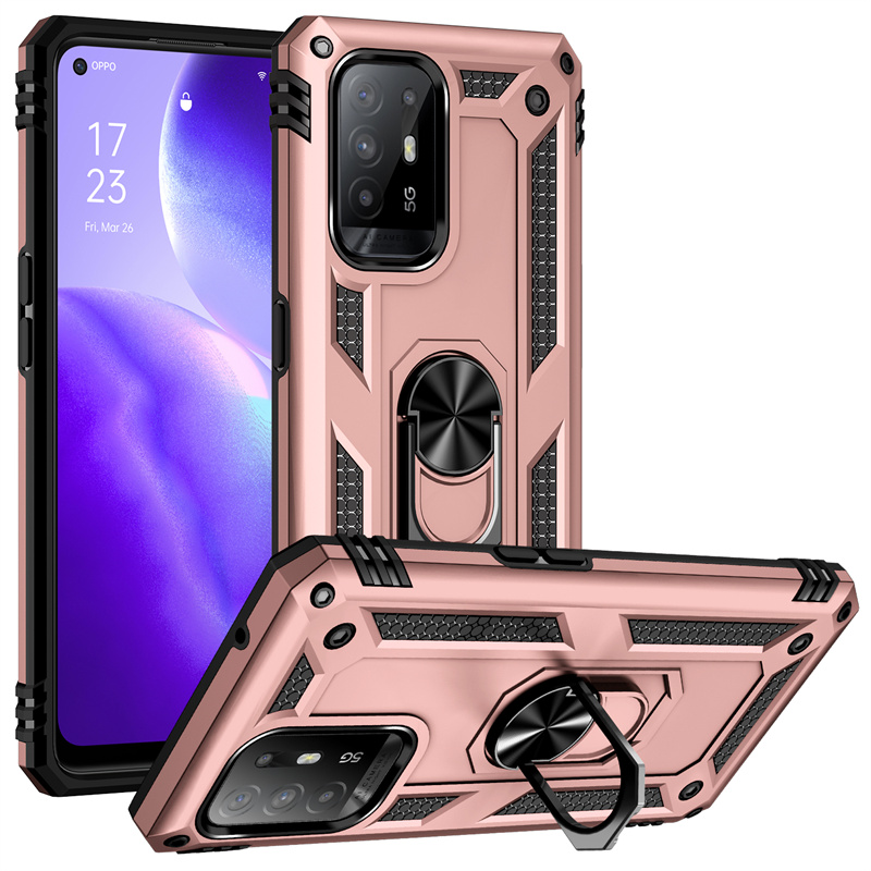 Funda de teléfono A prueba de golpes para OPPO A94 5G, carcasa trasera de PC dura con anillo de soporte magnético para coche Reno 5Z 5 Z Reno5Z A 94 Oppoa94: Aluminio / Beige
