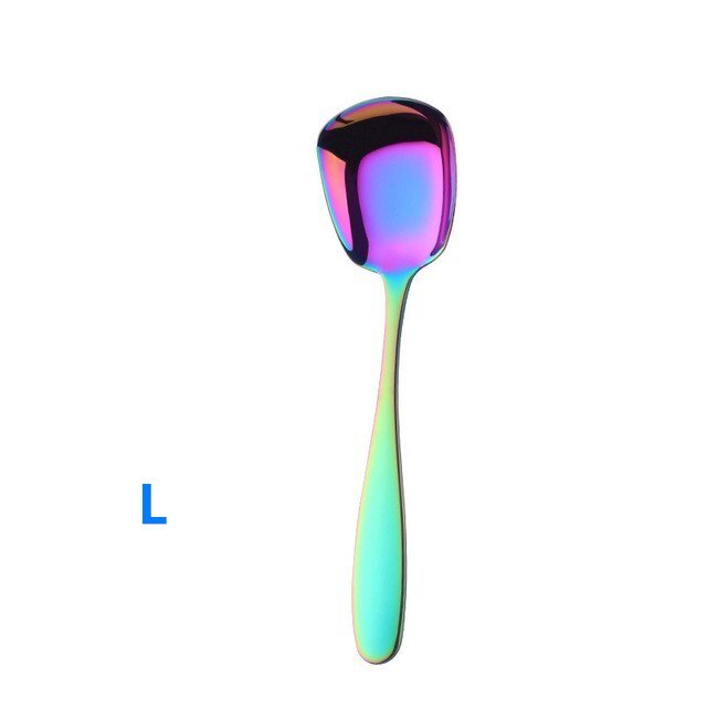 Cuillère à soupe carrée en titane | Boule carrée créative palais en acier inoxydable, cuillère chinoise de table, cuillère plate, mini cuillère à thé, petite cuillère à soupe en or: Colorful-L