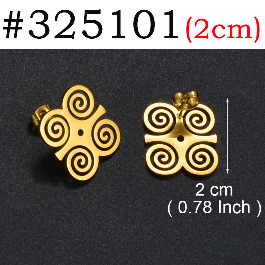 Anniyo African Ancient Cultural Symbol Stud Earrings Stainless Steel Akofena Adinkra Gye Nyame Sankofa Ethnic Jewelry #325101: Light Yellow Gold Color