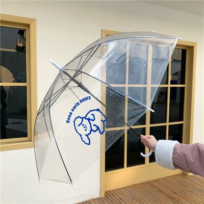 W & g sød badning bjørn mælk te hvalp gennemsigtig paraply regn kvinder udendørs automatisk lys langt håndtag strand paraply: Blå bamse