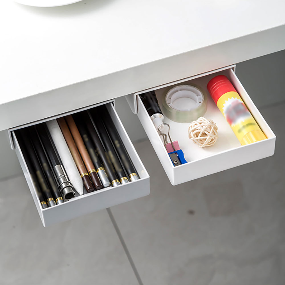 Self Stick Student Pencil Pens Tray Desk Storage Organizer Box Under Desk Drawer Stackable Stand Jewellery Case