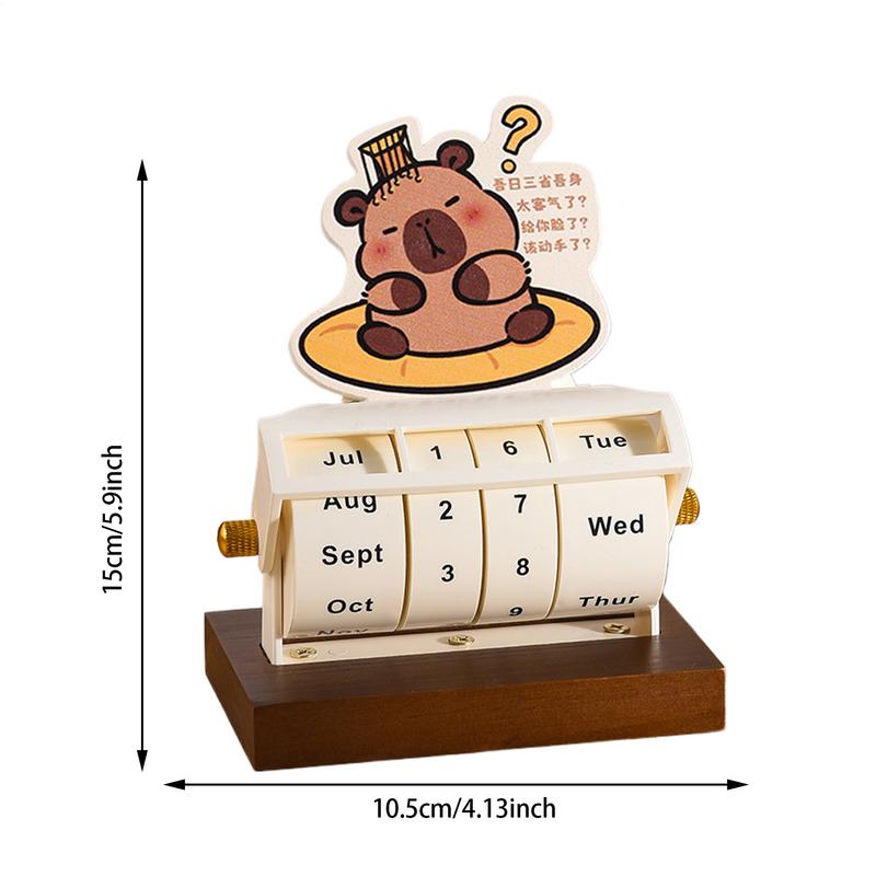 Rotary Perpetual Calendar Wood Decor Tabletop Capybara Calendar Wheeling Calendar Month Week Day Date Display For Home Office