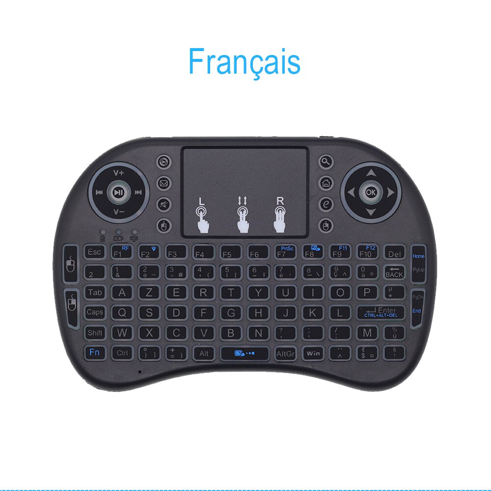 Backlit i8 Mini Wireless Keyboard Russian French Spanish Hebrew i8+ 2.4G Air Mouse Touchpad Handheld for Android TV BOX Mini PC: French