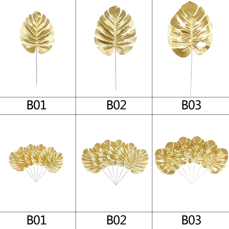 5/10 stk guld kunstige tropiske monstera blade silke palme plante til hawaii temafest hjemmehave dekoration tilbehør