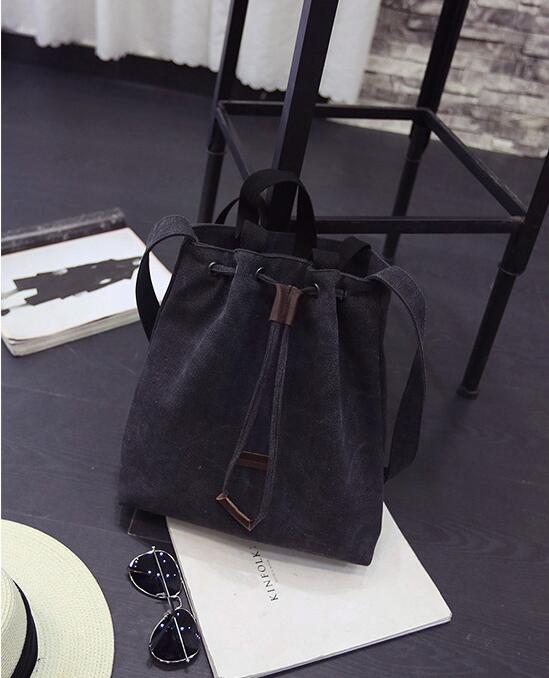 Willsrain retro stoffen tas canvas tas trekkoord boodschappentas trend dames effen handtas beige schoudertas: Zwart