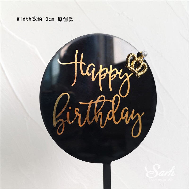 Ins Stil Runde Bronzing "Happy Birthday" Krone Bogen-knoten Kuchen Topper Dessert Dekoration für Hochzeit Geburtstag Party: 2pc Diamond crown B