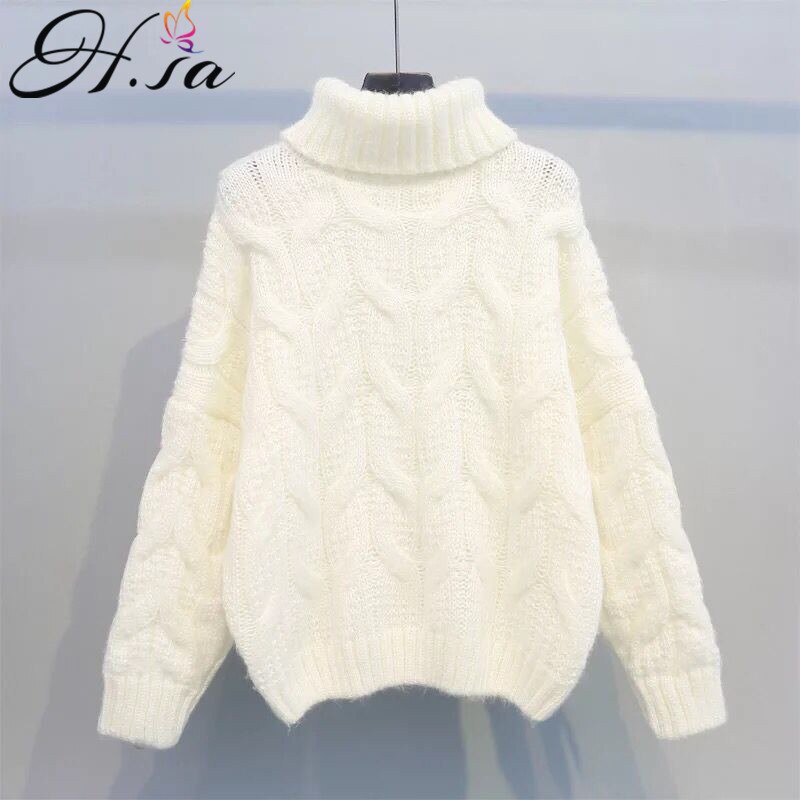 H.SA Women Winter Warm Christmas Sweaters Korean Twist Knitwear Pullovers Long Sleeve Thick Jumpers Loose Outerwear Tops: HF7259 Beige