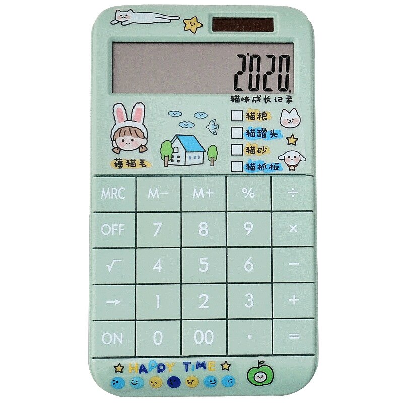Cute Cartoon Calculator Student Portable Calculator Small Solar Financial Cashier Girl 12-bit Computer Dual Power System