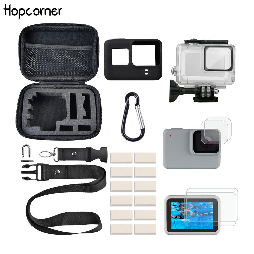 GoPro Hero 7 Kits de accesorios blancos/plateados para escalada al aire libre estuche impermeable + Protector de pantalla cordón Carabine: Default Title