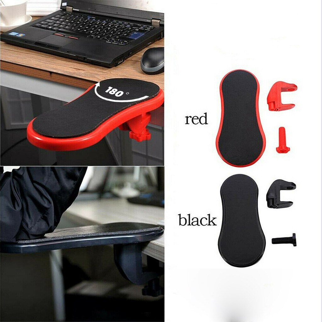 Håndledsstøtte, der kan fastgøres på skrivebordet, roteret computer armstøtte musemåtte rød sort skulderbeskyttere stolestolforlænger