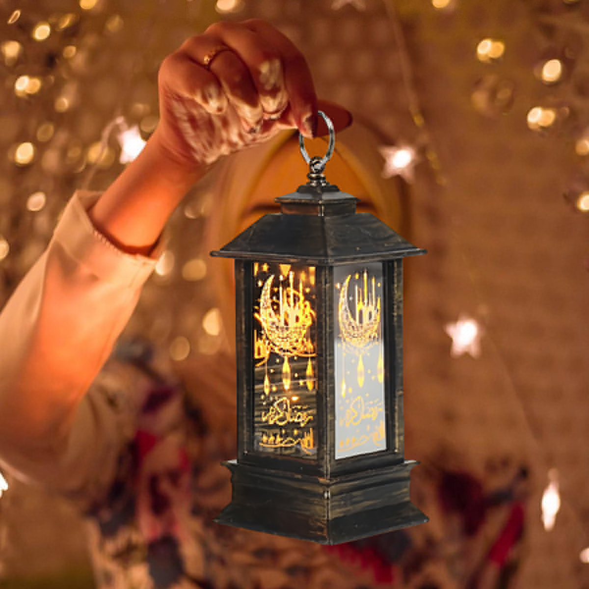 Hanging Lantern 3 PcsButton Battery Ramadan Lantern LED Lights Muslim Party Hanging Decor Supplies Eid Mubarak