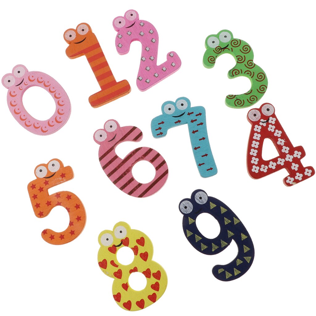 Math 0 - 9 Wooden Magnetic Number Blocks Cartoon Fridge Magnet Learning Toys