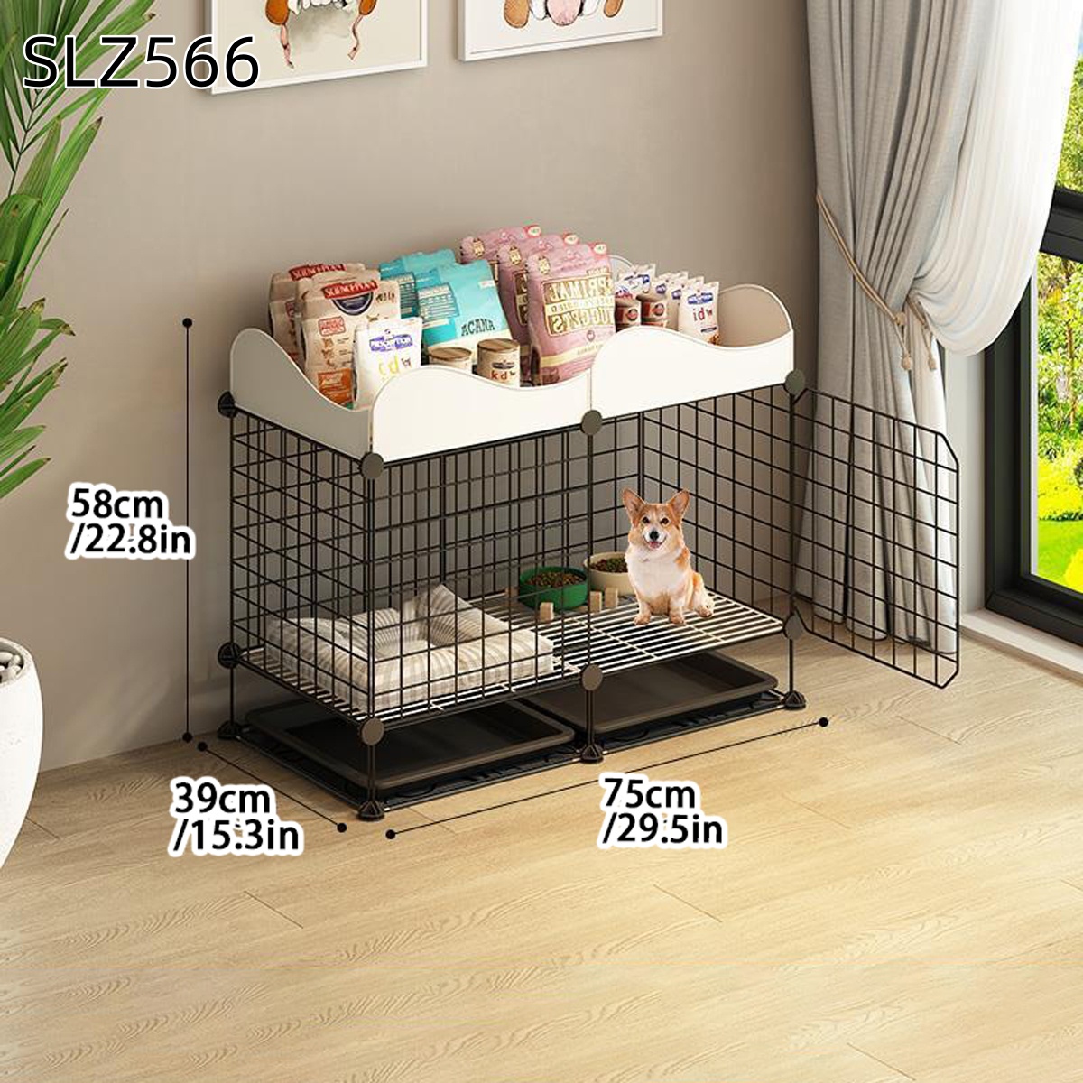 Hundebur for små og mellomstore hunder innendørs med toalettseparert kennel villa corgi teddy kjæledyrhundegjerde: Gul