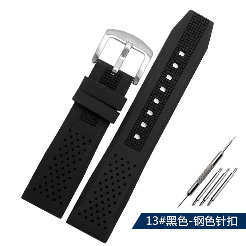Silicone Rubber watch strap 22mm 24mm 26mm bracelet wristwatches band watchband waterproof breathable wristband: 13 black silver / 24mm