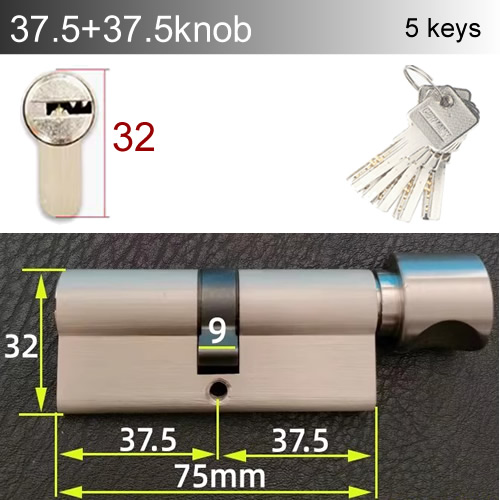 Round handle knob Lock Cylinder height 32mm Length 60-110mm with 5 keys Copper material rust-proof Suitable for wooden doors: MULTI