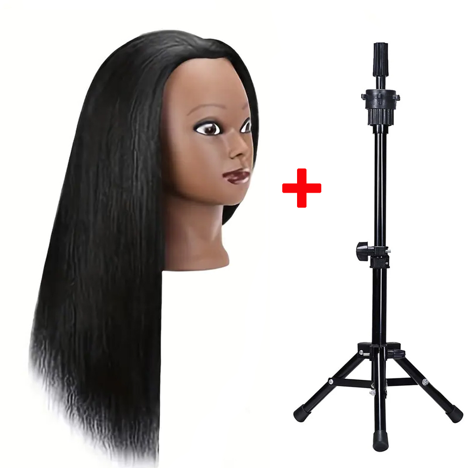 Hair Mannequin Head With Table Clamp Stand Yaki Hair Cosmetology Doll Head For Hairdresser Practice Braiding Training: Gold