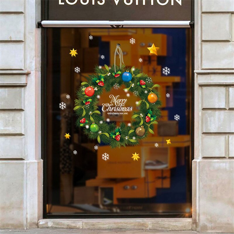 Christmas wreath Wall Stickers Window Glass Festival Decals Santa Murals Year Christmas Decorations for Home Stickers