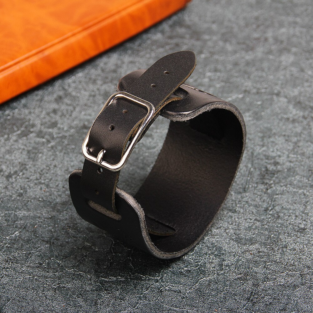 Pulsera de cuero con cabeza de Lobo para hombre, brazalete con adorno en relieve, estilo Punk Rock,