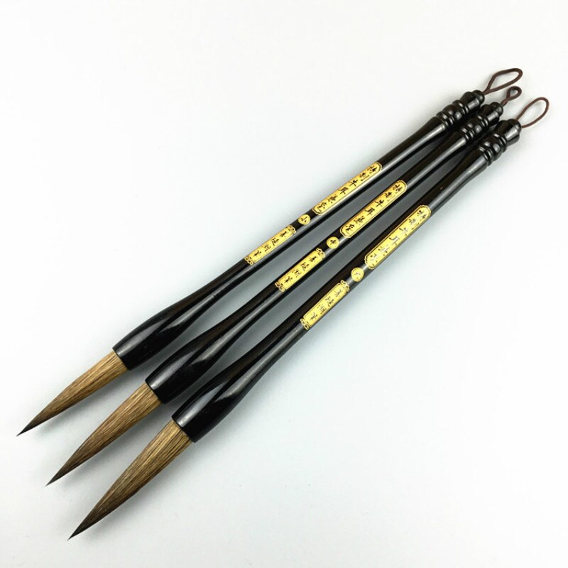 Authentic Hu Brush Cow Hair Chinese Calligraphy Pen Weasel Hair Brush L M S Script Writing Brushes With Box