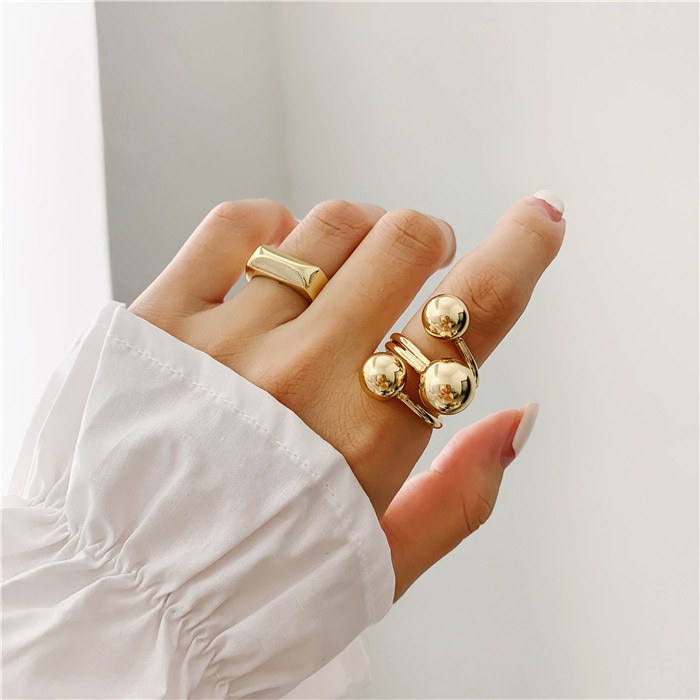 Punk Unregelmäßigen Silber Gold Farbe Metall Ball Ringe Für Frauen Europa Amerikanischen Mid Finger Knuckle Einstellbar Ringe bijoux
