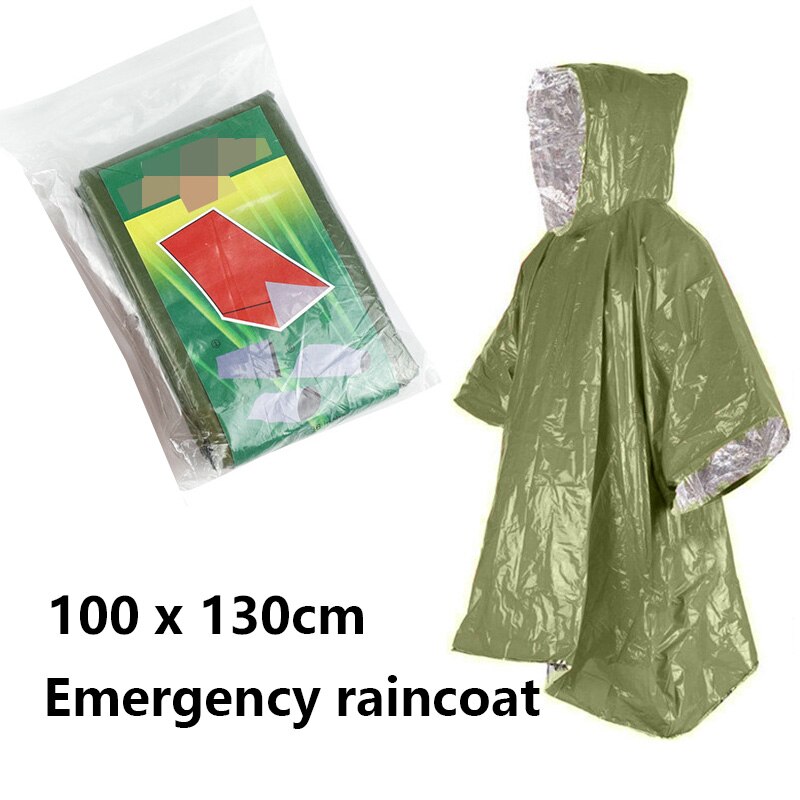 Emergency Survival Sleeping Bag 26 Micron PE Aluminized Film Camping Hiking Waterproof Thermal Insulation Emergency Blanket Tent: Green raincoat