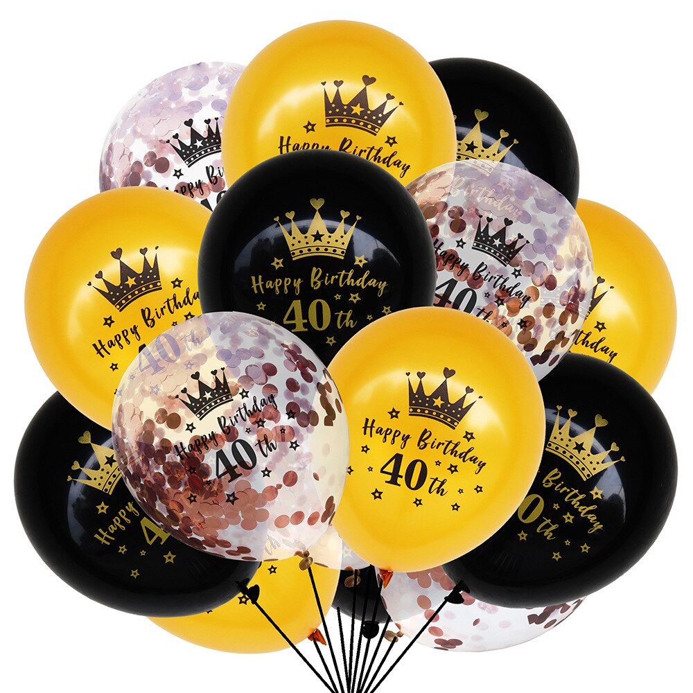 15pcs/set Black Gold Latex Balloons 18 30 50 Happy Birthday Party Confetti Balloons Adult Birthday Ballons Decorations Supplies: 15pcs D