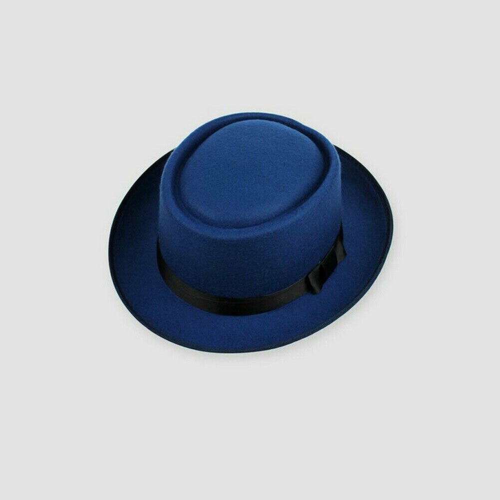 Unisex klassisk filt svinekød tærte svinekød hat opadgående feodora hatte kort rand sort bånd band panama hatte: D
