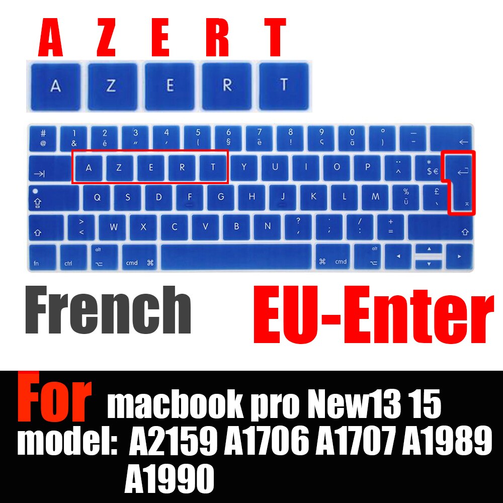 Francuski układ osłona klawiatury ue dla macbook touchbar 13 "15" A1990 A1989 A1707 A1706 folia ochronna na klawiaturę laptopa AZERT: Navy blue