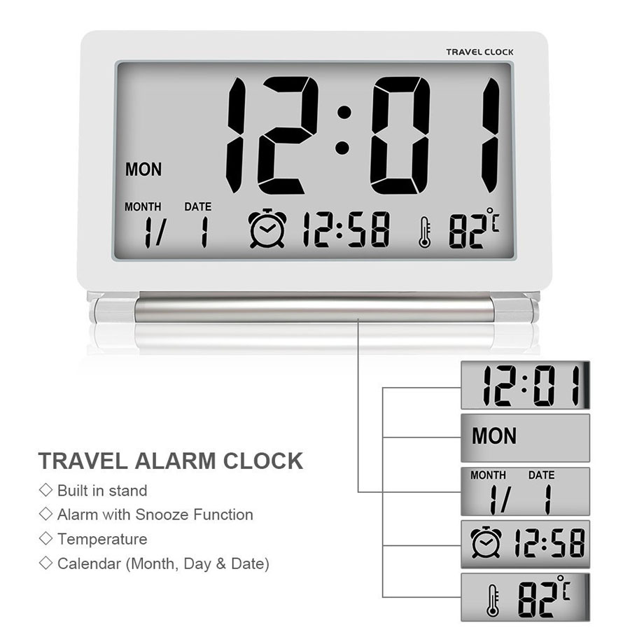 Led digitale wekker reis multifunctionele lcd-scherm digitale tafelklok met thermometer opvouwbare elektronische reisklok